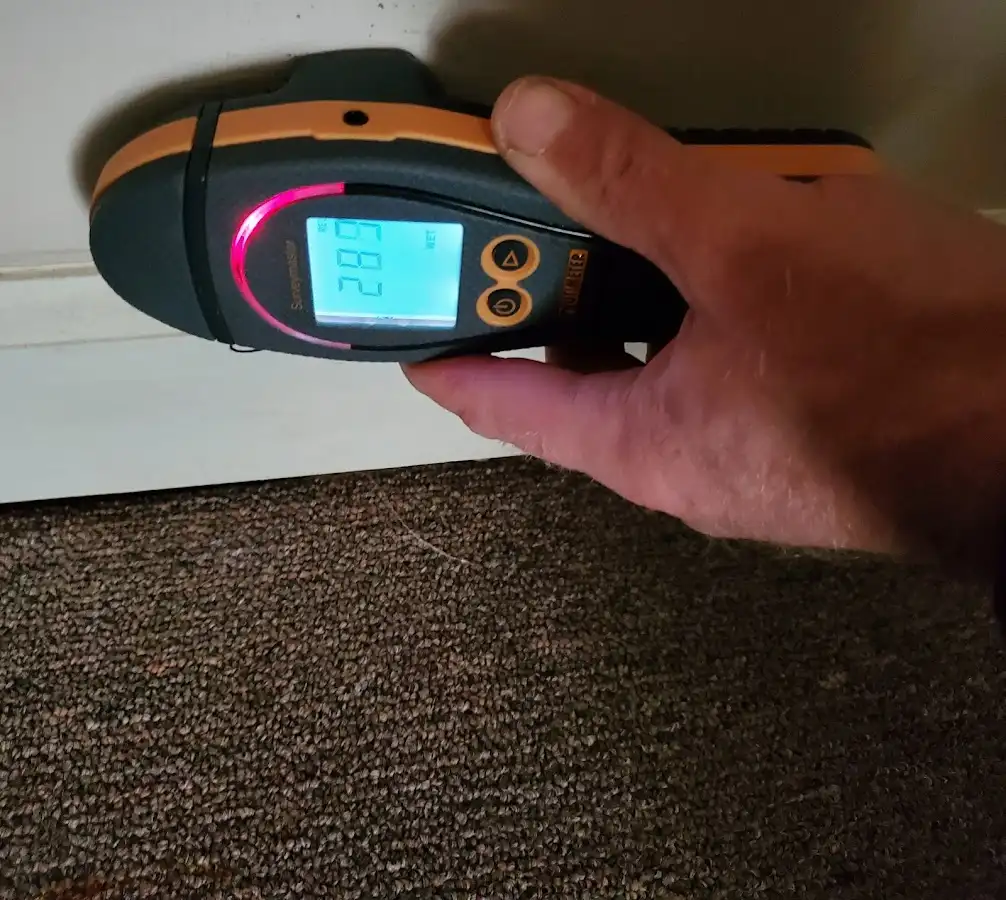 Moisture detection at baseboard during Burst Pipe Cleanup in Elma